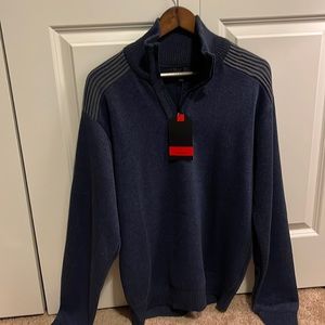NWT Sorano 1/4 Zip Sweater Elbow Patches Navy Heather Blue Size Medium